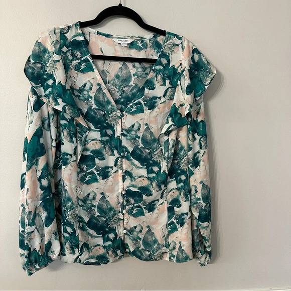 Nine West Women’s Long Sleeve Ruffle Detail Button Front V-Neck Top Size XL GUC - Picture 2 of 8